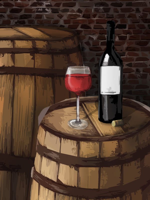 Sudové víno – ČERNÝ RYBÍZ, polosladké – Malovaný sklep